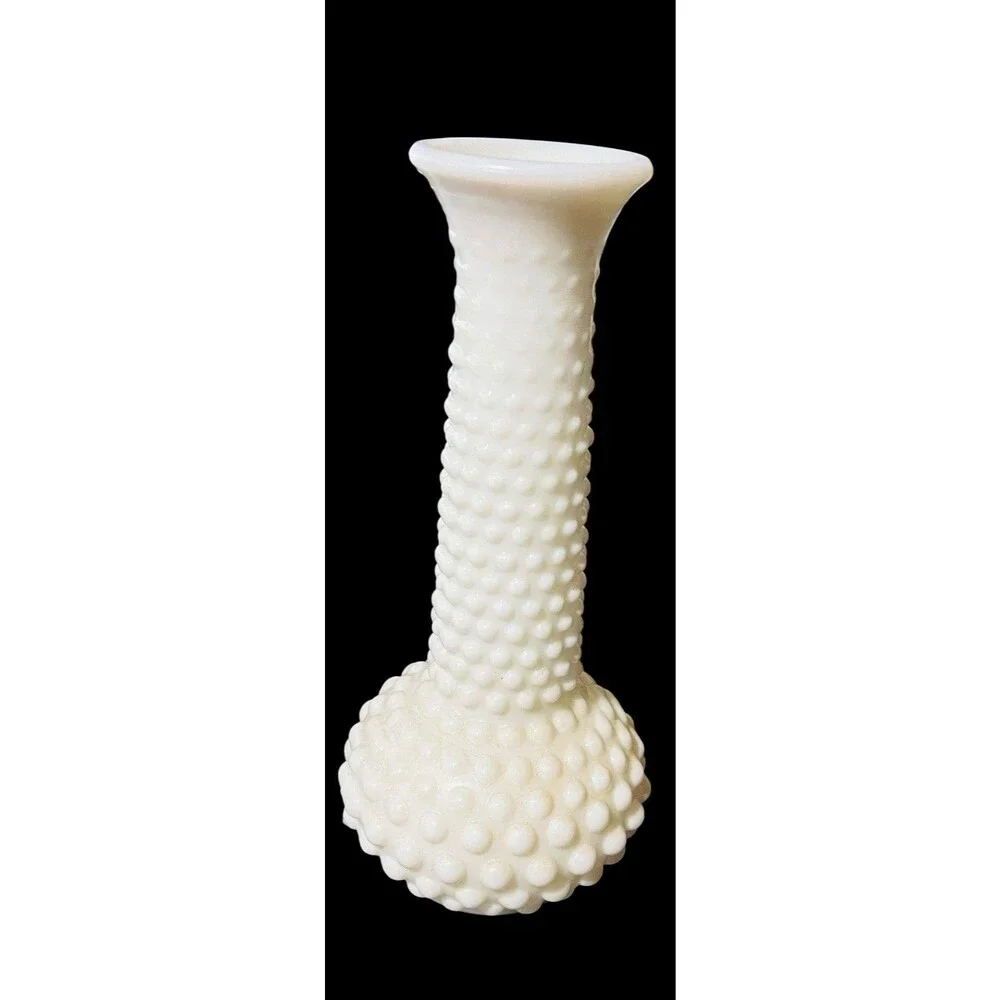E.O. Brody Co White Milk Glass Hobnail Bud Vase 7.75” Tall Vintage
